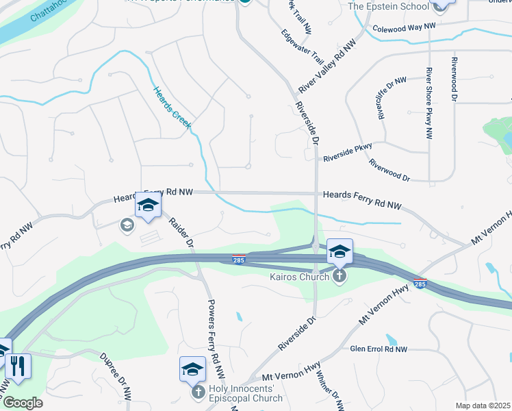 map of restaurants, bars, coffee shops, grocery stores, and more near 720 Heards Ferry Road Northwest in Atlanta