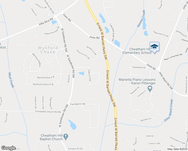 map of restaurants, bars, coffee shops, grocery stores, and more near 2602 Brookwest Lane Southwest in Marietta