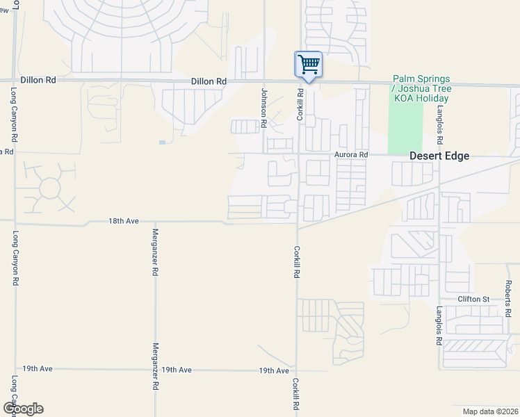map of restaurants, bars, coffee shops, grocery stores, and more near 17989 Corkill Road in Desert Hot Springs