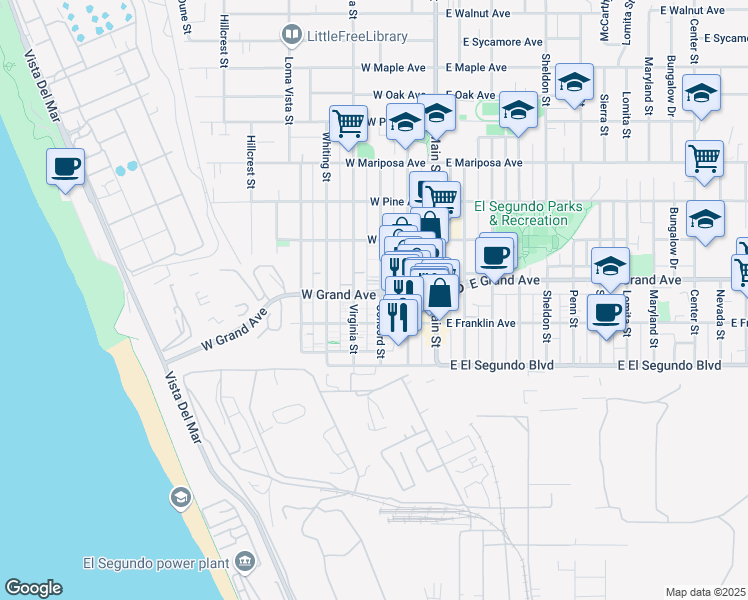 map of restaurants, bars, coffee shops, grocery stores, and more near in El Segundo