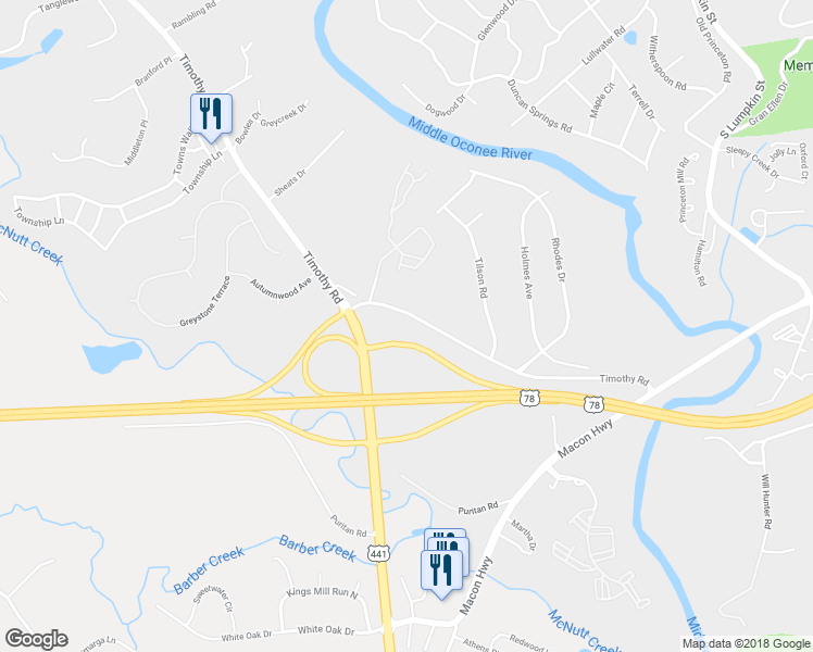 map of restaurants, bars, coffee shops, grocery stores, and more near 365 Timothy Road in Athens
