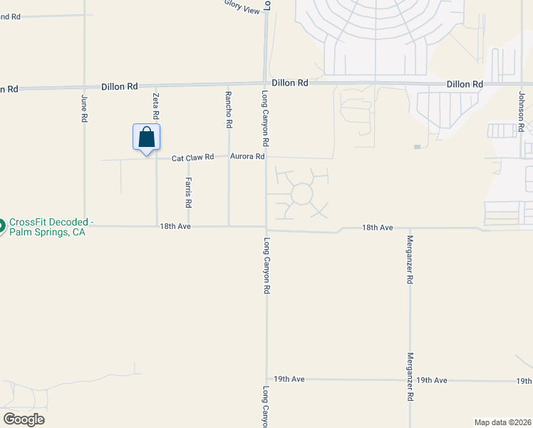 map of restaurants, bars, coffee shops, grocery stores, and more near Long Canyon Road in Desert Hot Springs