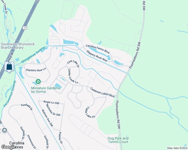 map of restaurants, bars, coffee shops, grocery stores, and more near 872 Carolina Street Southwest in Calabash