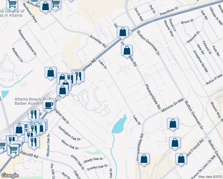 map of restaurants, bars, coffee shops, grocery stores, and more near 169 Lake Drive in Doraville