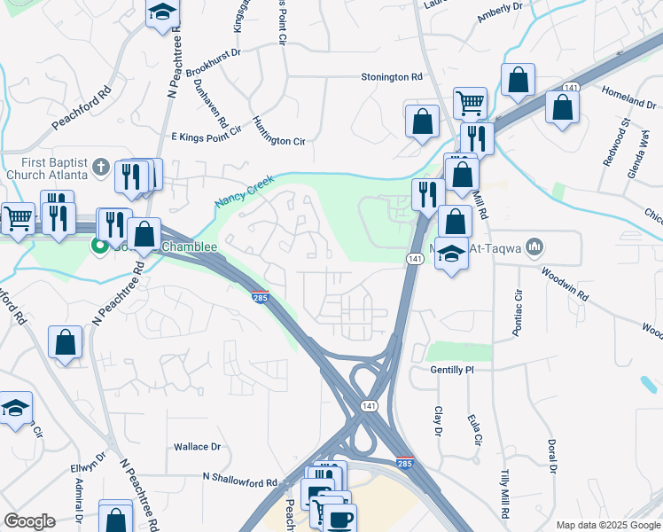 map of restaurants, bars, coffee shops, grocery stores, and more near 2434 Soft Maple Street in Doraville