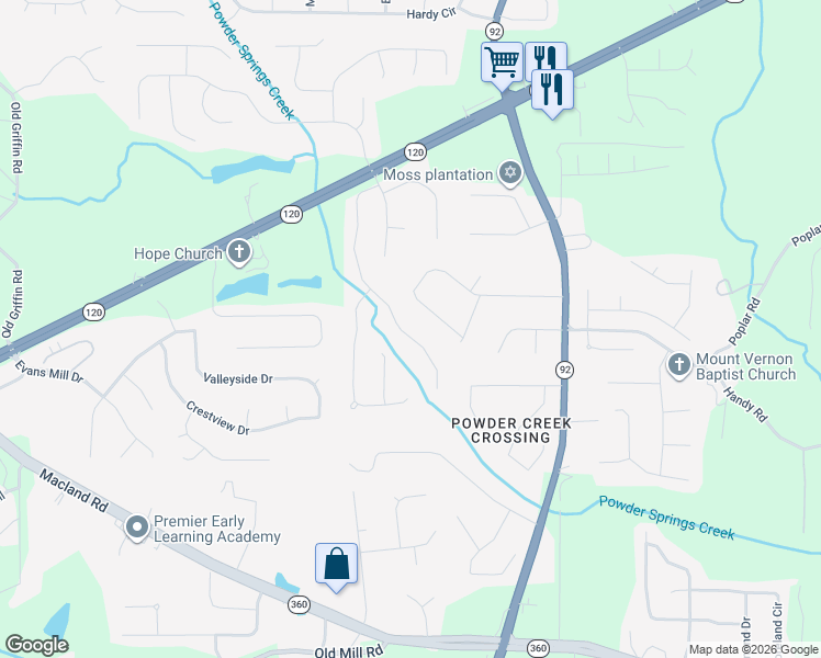 map of restaurants, bars, coffee shops, grocery stores, and more near 407 Thorn Creek Way in Dallas