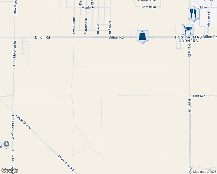 map of restaurants, bars, coffee shops, grocery stores, and more near 18th Avenue in Desert Hot Springs