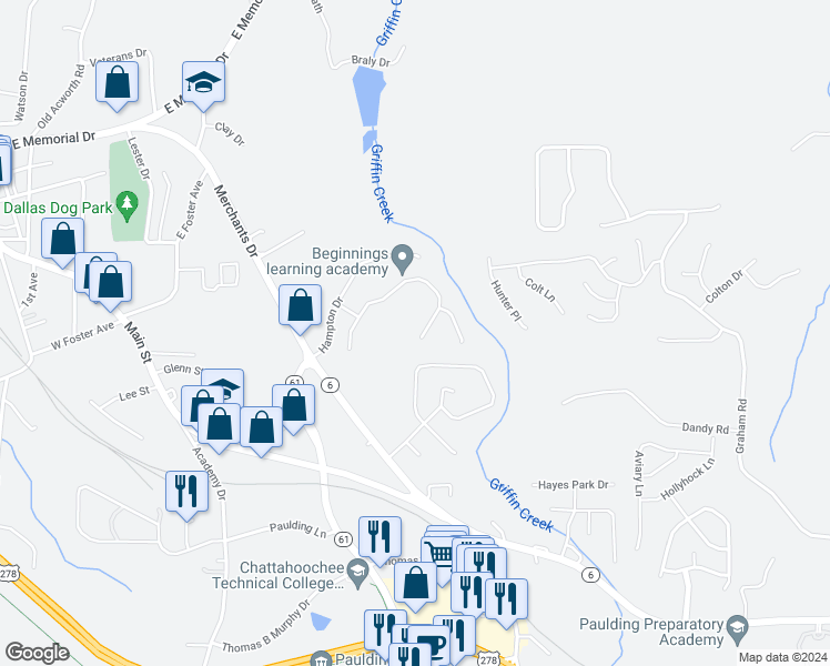 map of restaurants, bars, coffee shops, grocery stores, and more near 238 Brookside Drive in Dallas