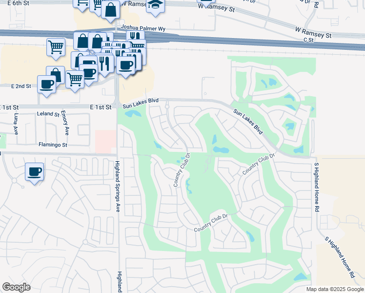 map of restaurants, bars, coffee shops, grocery stores, and more near 786 La Costa Drive in Banning