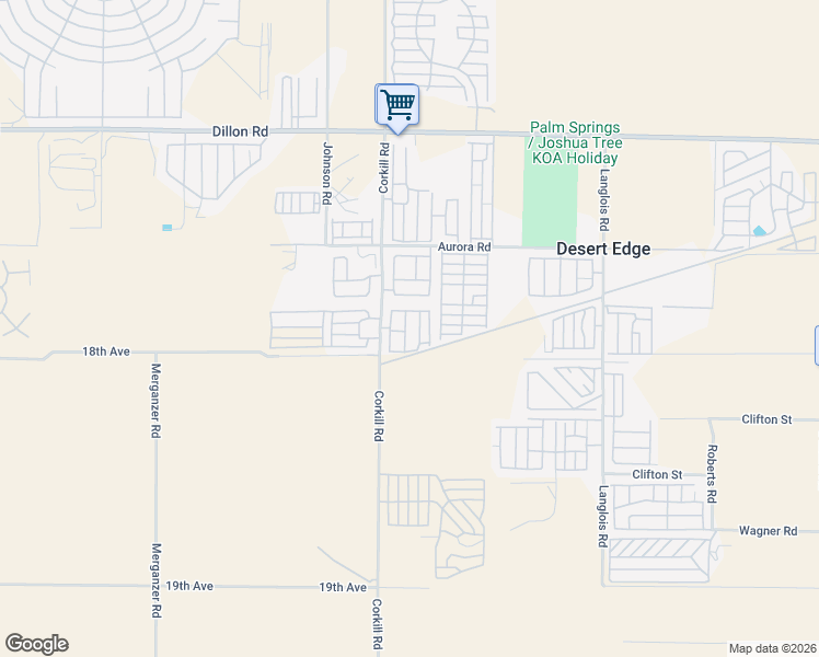 map of restaurants, bars, coffee shops, grocery stores, and more near 17850 Corkill Road in Desert Hot Springs