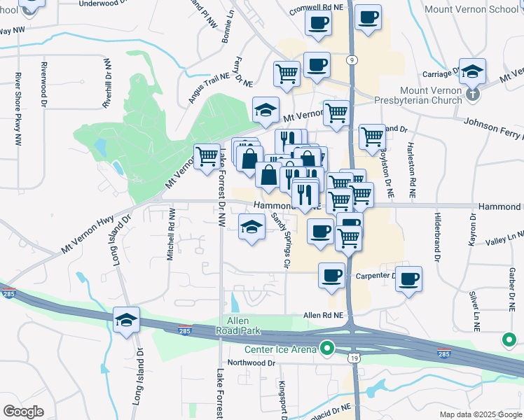 map of restaurants, bars, coffee shops, grocery stores, and more near 5968 Reddington Way Northeast in Atlanta