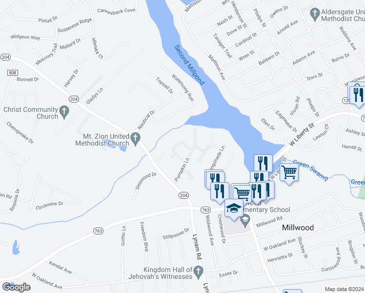 map of restaurants, bars, coffee shops, grocery stores, and more near 135 Horseshoe Cove in Sumter