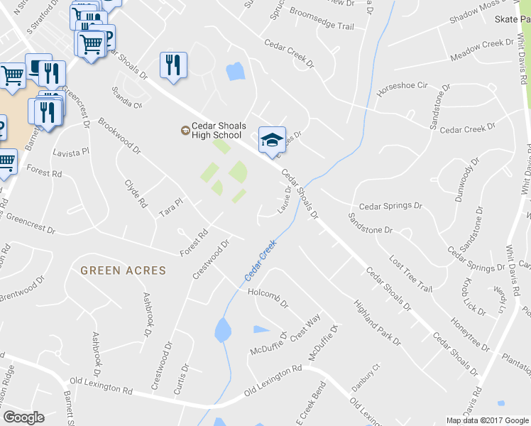 map of restaurants, bars, coffee shops, grocery stores, and more near 135 Christy Court in Athens