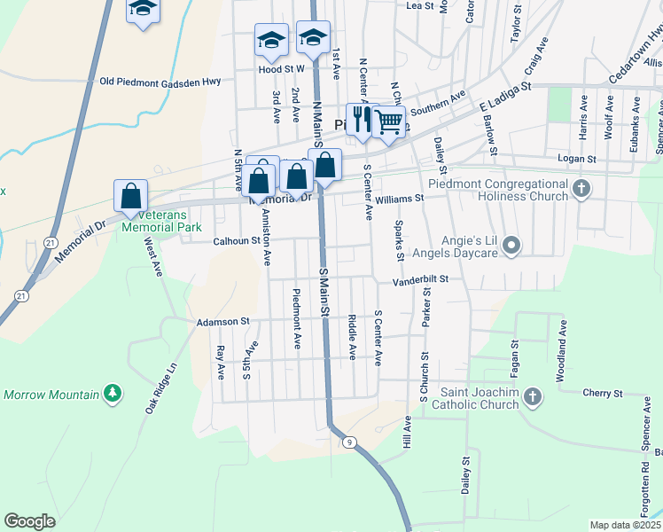 map of restaurants, bars, coffee shops, grocery stores, and more near 113 Calhoun Street in Piedmont