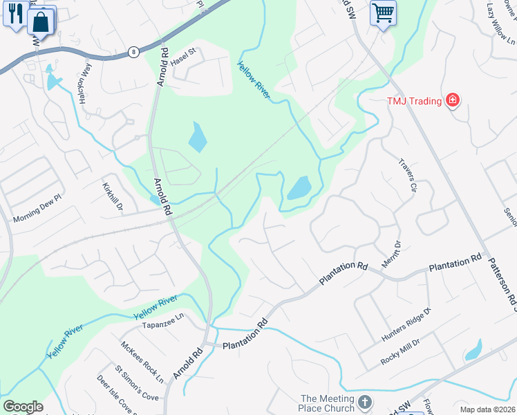 map of restaurants, bars, coffee shops, grocery stores, and more near 185 Riverbirch Ln in Lawrenceville