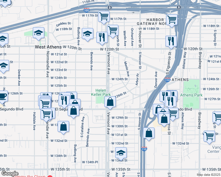 map of restaurants, bars, coffee shops, grocery stores, and more near 12420 Vermont Avenue in Los Angeles