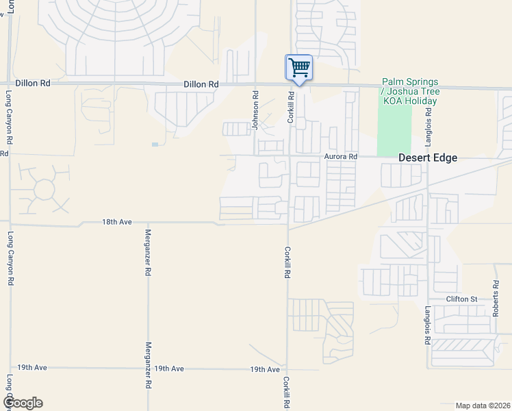 map of restaurants, bars, coffee shops, grocery stores, and more near 17989 Corkill Road in Desert Hot Springs