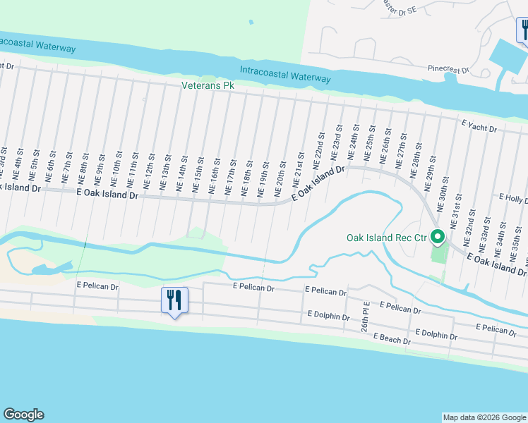 map of restaurants, bars, coffee shops, grocery stores, and more near 101 NE 20th St in Oak Island