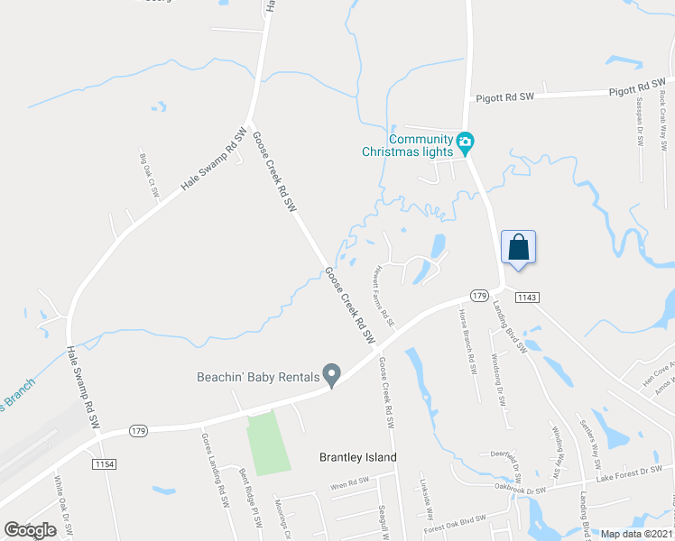 map of restaurants, bars, coffee shops, grocery stores, and more near 1332 Goose Creek Road Southwest in Shallotte