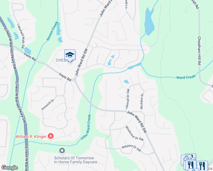 map of restaurants, bars, coffee shops, grocery stores, and more near 1359 Willowbrook Drive in Marietta