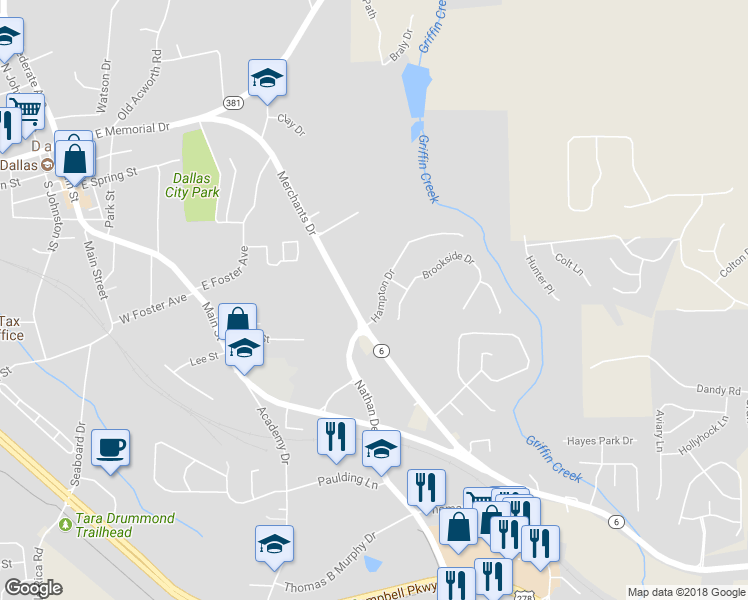 map of restaurants, bars, coffee shops, grocery stores, and more near 107 Hampton Drive in Dallas