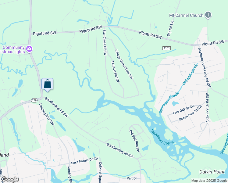 map of restaurants, bars, coffee shops, grocery stores, and more near 1644 Star Cross Drive Southwest in Shallotte