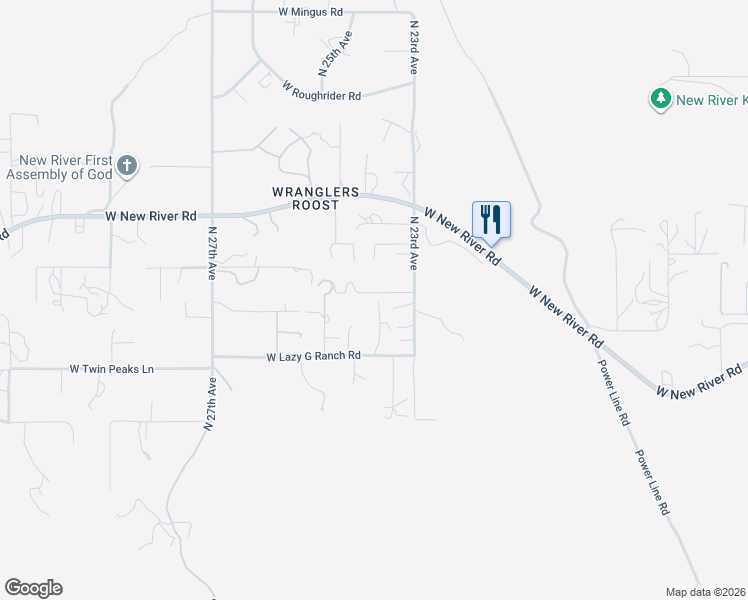 map of restaurants, bars, coffee shops, grocery stores, and more near 47814 North 23rd Lane in New River