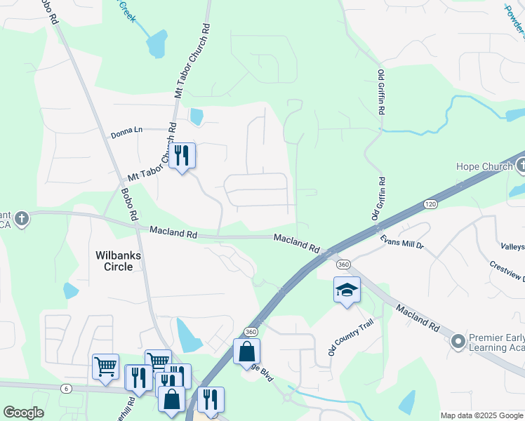 map of restaurants, bars, coffee shops, grocery stores, and more near 121 Forrest Hills Drive in Dallas