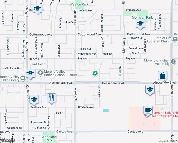 map of restaurants, bars, coffee shops, grocery stores, and more near 13895 Vantage Street in Moreno Valley
