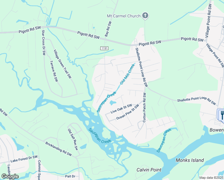 map of restaurants, bars, coffee shops, grocery stores, and more near 4411 Cheshire Way Southwest in Shallotte