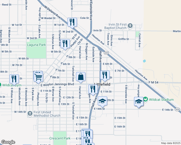 map of restaurants, bars, coffee shops, grocery stores, and more near 819 West 7th Street in Littlefield