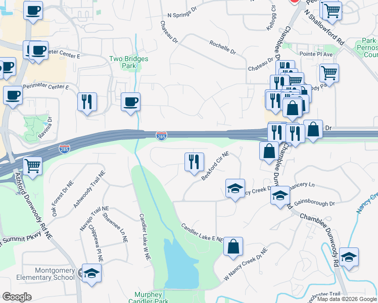 map of restaurants, bars, coffee shops, grocery stores, and more near 1415 Brawley Circle Northeast in Atlanta