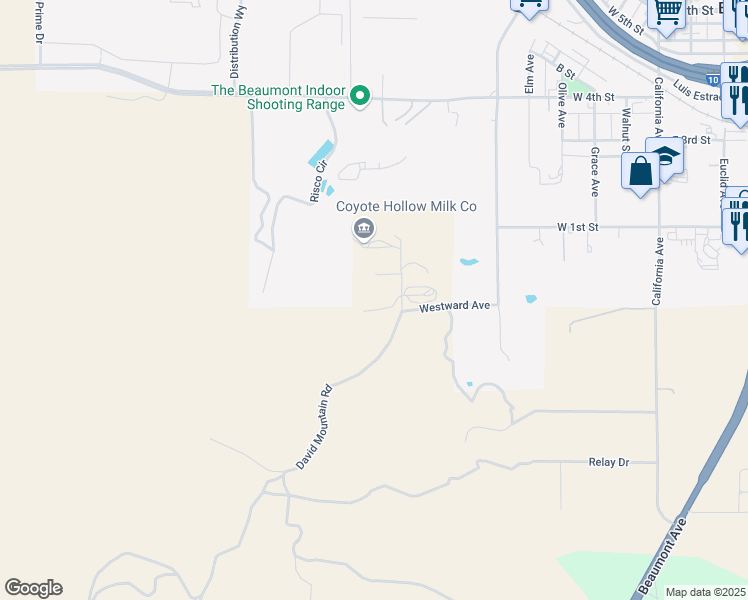 map of restaurants, bars, coffee shops, grocery stores, and more near 13965 Bolo Court in Beaumont