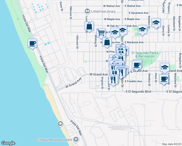 map of restaurants, bars, coffee shops, grocery stores, and more near in El Segundo