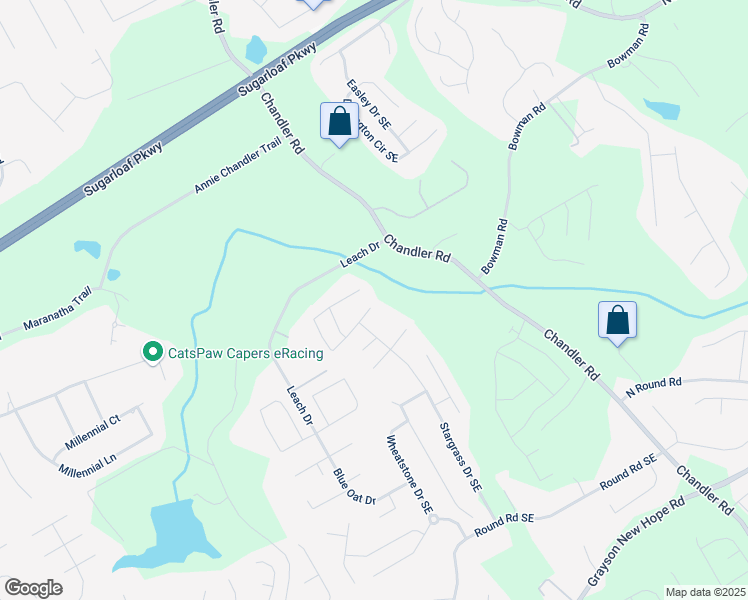 map of restaurants, bars, coffee shops, grocery stores, and more near 414 Silver Top Drive Southeast in Grayson