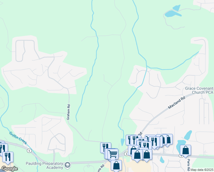 map of restaurants, bars, coffee shops, grocery stores, and more near 633 Coach Bobby Dodd Road in Dallas