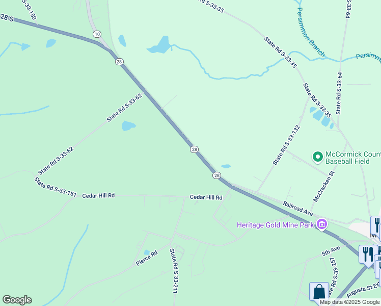 map of restaurants, bars, coffee shops, grocery stores, and more near 5439 Highway 28 South in McCormick