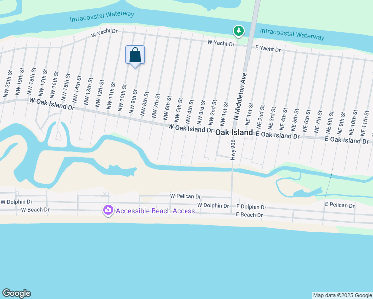 map of restaurants, bars, coffee shops, grocery stores, and more near 118 Southwest 4th Street in Oak Island