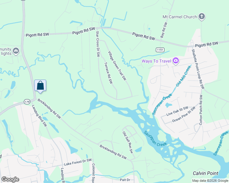 map of restaurants, bars, coffee shops, grocery stores, and more near 4532 Breakers Trace Court in Shallotte