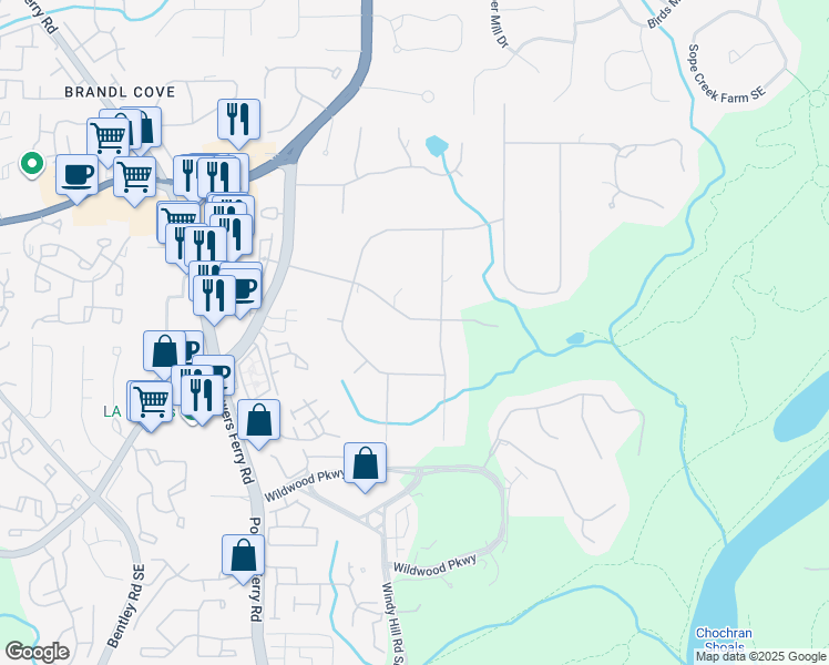 map of restaurants, bars, coffee shops, grocery stores, and more near 3232 Brookview Road in Marietta