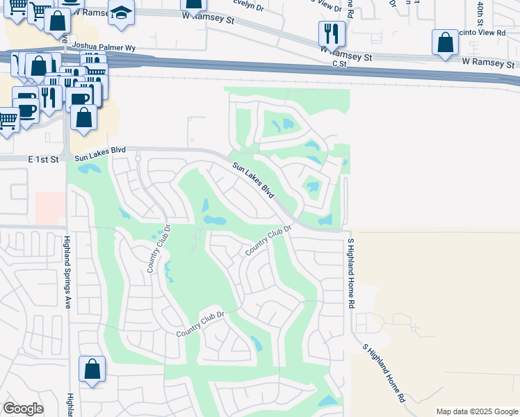 map of restaurants, bars, coffee shops, grocery stores, and more near 5244 West Plain Field Drive in Banning