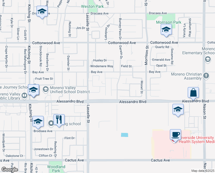map of restaurants, bars, coffee shops, grocery stores, and more near 13876 Vantage Street in Moreno Valley