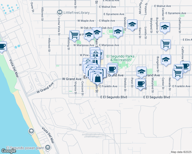 map of restaurants, bars, coffee shops, grocery stores, and more near in El Segundo