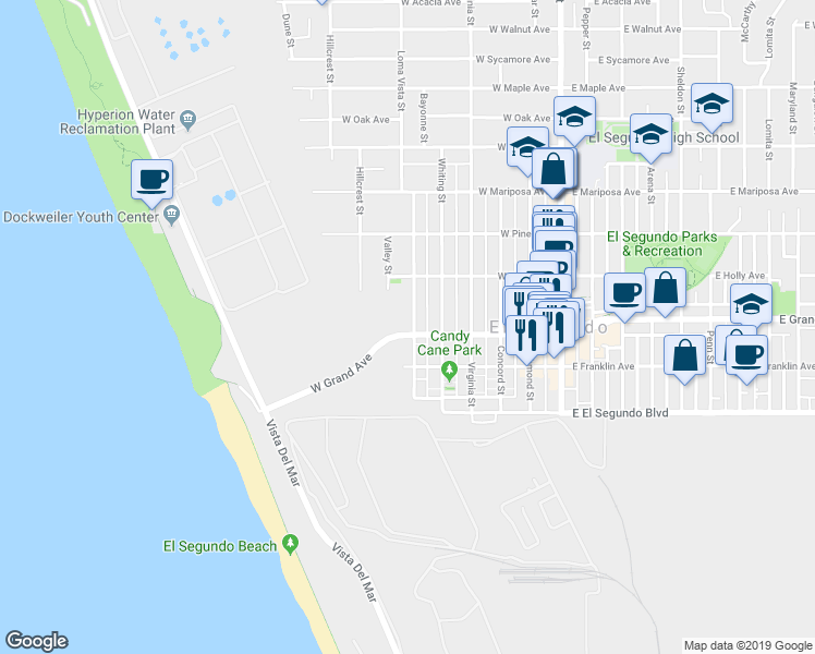 map of restaurants, bars, coffee shops, grocery stores, and more near in El Segundo