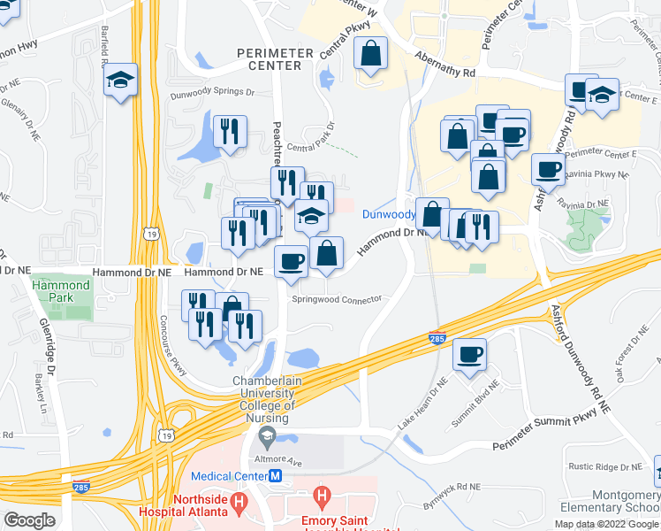 map of restaurants, bars, coffee shops, grocery stores, and more near in Sandy Springs