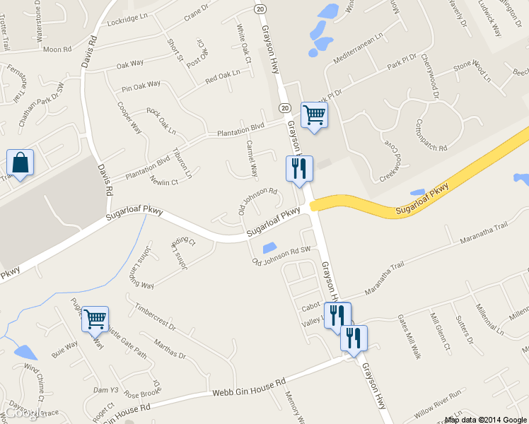 map of restaurants, bars, coffee shops, grocery stores, and more near 1185 Polaris Court in Lawrenceville