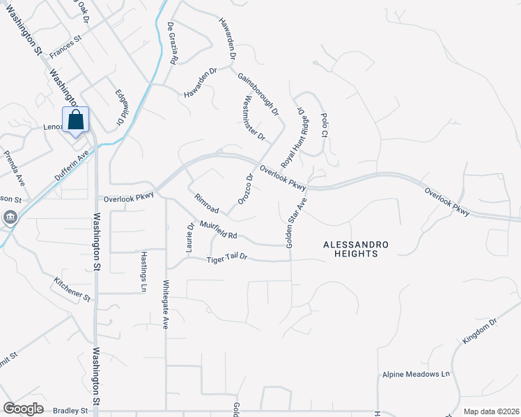 map of restaurants, bars, coffee shops, grocery stores, and more near 1343 Rimroad in Riverside