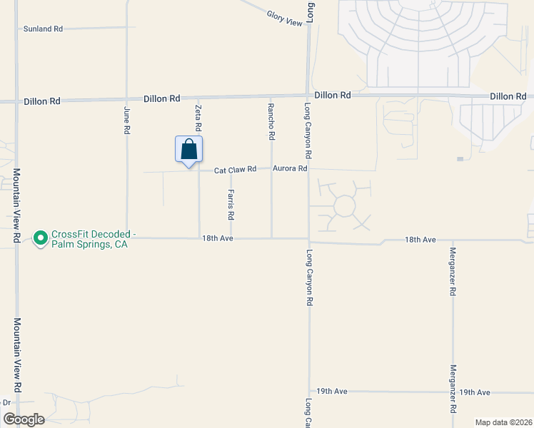 map of restaurants, bars, coffee shops, grocery stores, and more near Rancho Road in Desert Hot Springs
