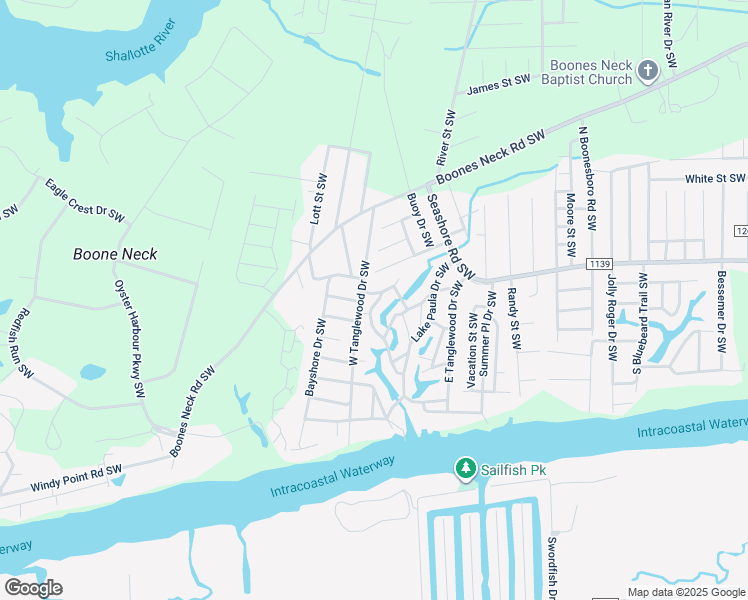 map of restaurants, bars, coffee shops, grocery stores, and more near 2315 Crestwood Drive Southwest in Brunswick County