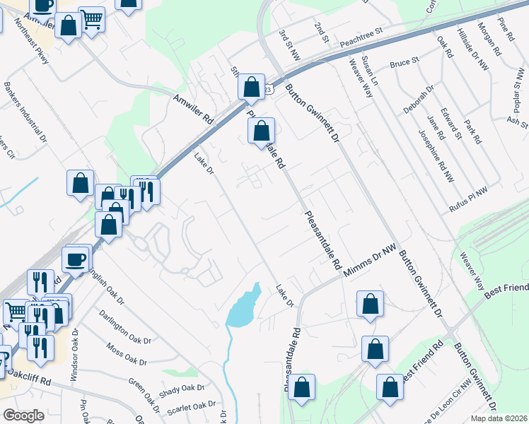 map of restaurants, bars, coffee shops, grocery stores, and more near 2558 Pleasantdale Road in Atlanta